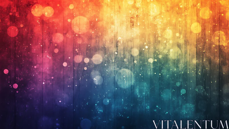 Vibrant Bokeh Lights on Colorful Gradient Wood Texture Background.