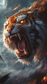 Stormfire roar of a mythic tiger blazing through sky.