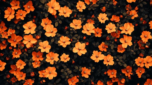 Orange Flowers on Dark Background. Overhead Floral Arrangement.