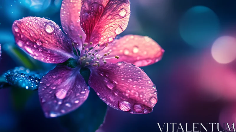 Luminescent Petals with Water Droplets: Macro Botanical Study.