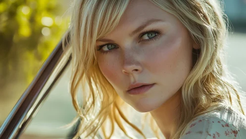 Soft sunlight frames a contemplative young woman’s portrait.