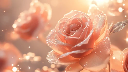 Rose with Water Droplets and Bokeh Background.