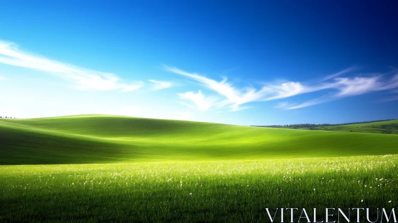 Rolling neon meadows breathe under a polished sapphire sky