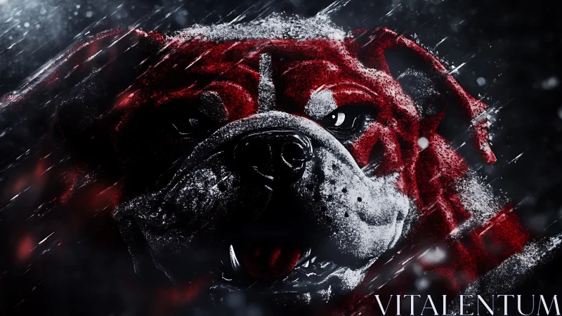 Red bulldog portrait rendered in dynamic digital storm lighting