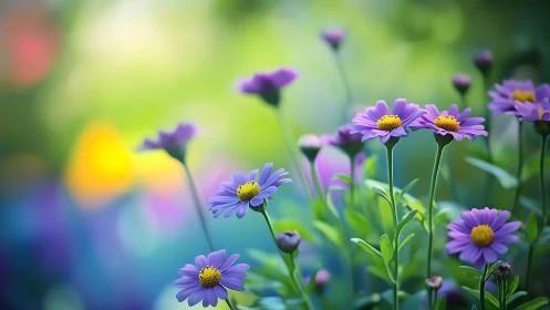 Purple Daisy Dreams: A Soft-Focus Wildflower Symphony.