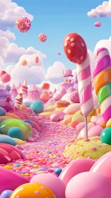 Candy Land Fantasy Landscape with Oversized Sweets.