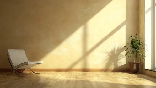 Minimalist lounge corner absorbs warm afternoon light.
