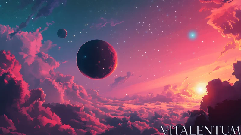 Soft cosmic sunrise drifting through cotton candy clouds.