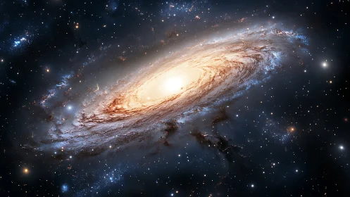 Spiral galaxy core blazing with stars in deep space.