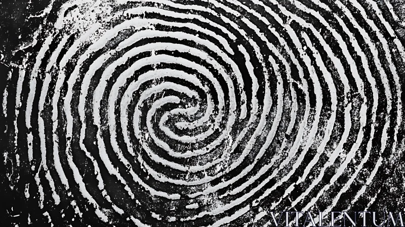 Gentle fingerprint spiral of white rings on charcoal black background.