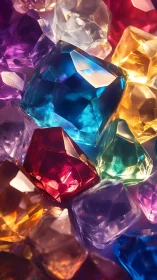 Multicolored faceted gemstones in tight clustered arrangement.