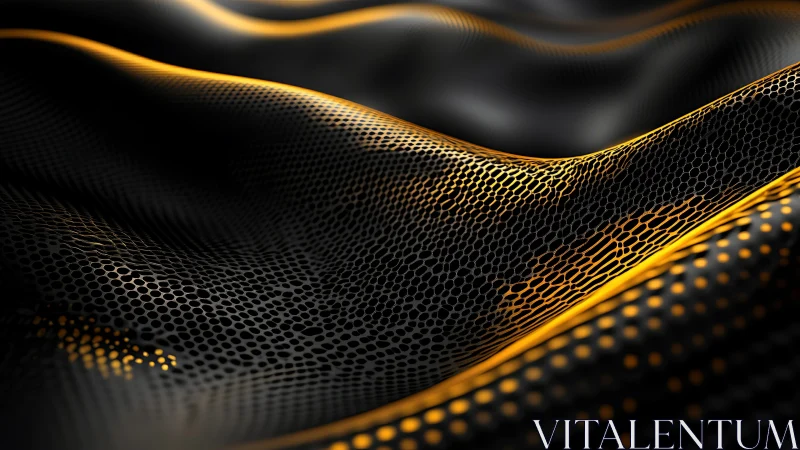 Parametric hexagonal mesh waves render with warm volumetric edge lighting