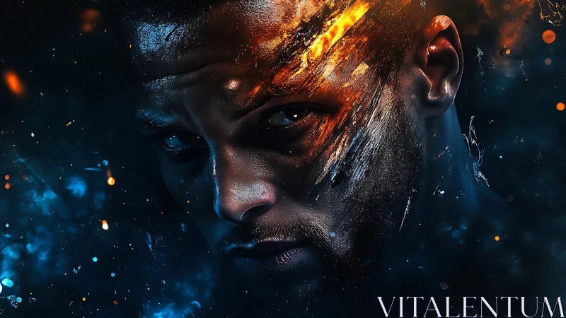 Storm-lit gaze in a blaze of cosmic embered energy.