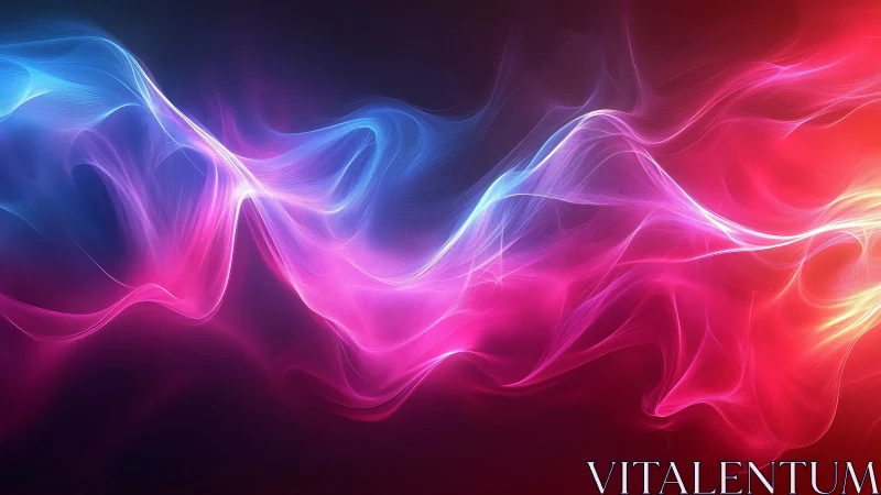 Neon light wave strands curve across dark gradient background