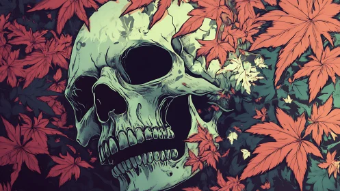 Bold skull nestles among autumn leaves in tranquil contrast