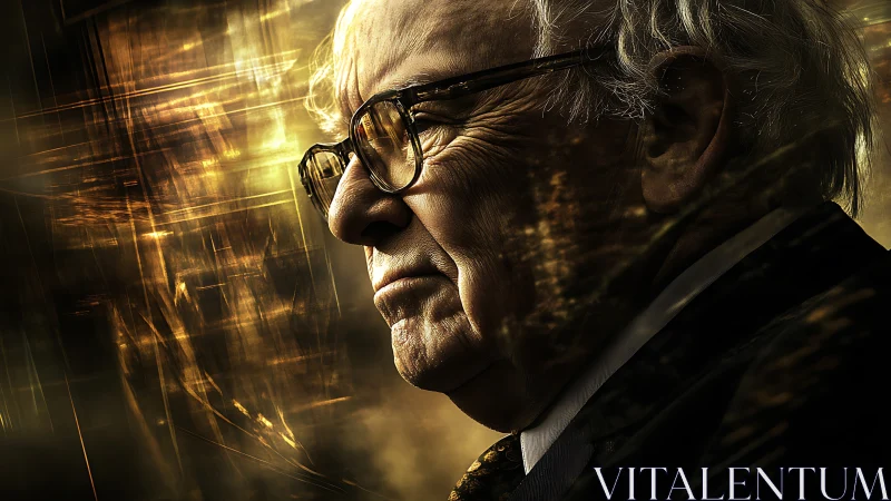 Elderly male profile portrait with abstract golden light.