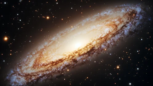 Spiral galaxy sails through starlit void in blazing bloom.