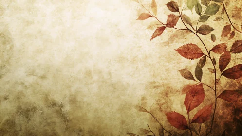 Muted autumn foliage on textured beige background.