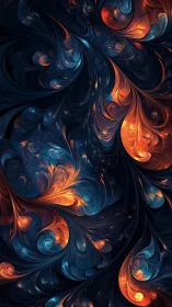 Swirling blue and orange fractal plumes create flowing vortex