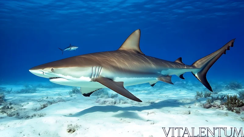 Photorealistic oceanic shark study in lateral cruising profile.