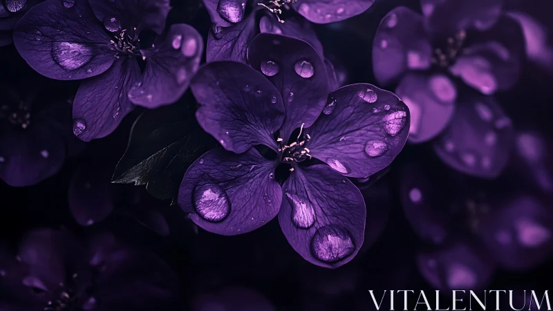 Purple Petals Glistening in Darkness.