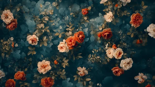 Floral Tapestry Against Deep Teal Background.