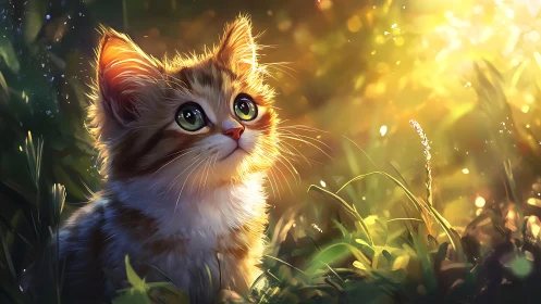 Golden Hour Kitten in the Wild Grass.