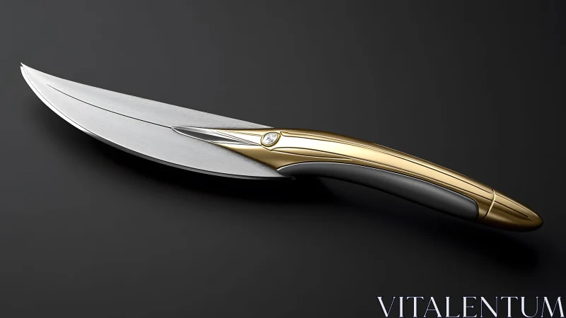Sleek modern chef’s knife with gold and silver handle design.