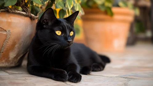 Midnight Phantom Prowls Sunlit Courtyard Garden.