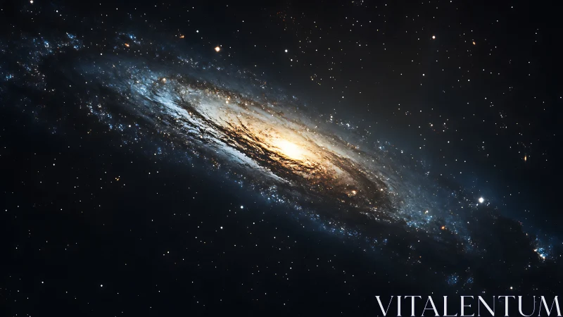 Spiraling galaxy glows with radiant core in deep space.