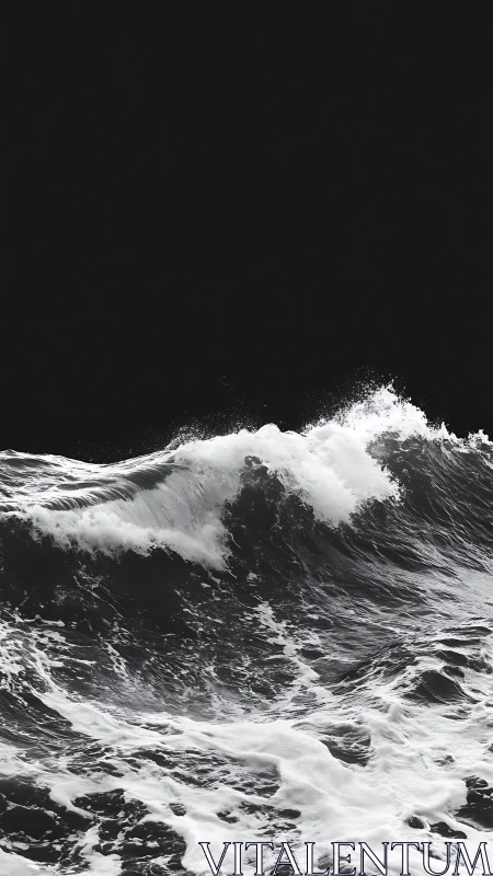 Breaking ocean wave rises sharply against dark background