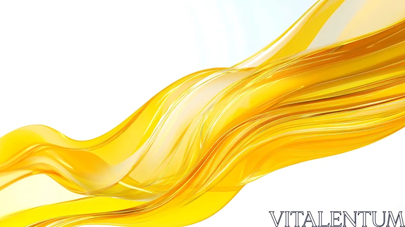 Golden translucent fluid ribbons curve across white space