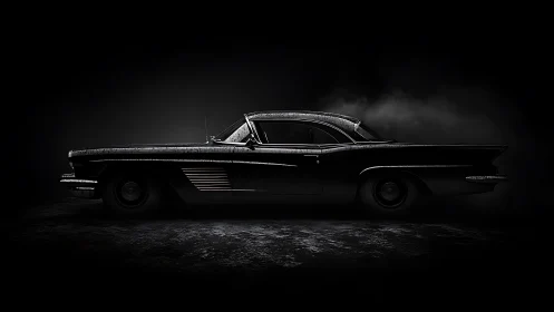 Low-key photorealistic side profile of vintage coupe silhouette.