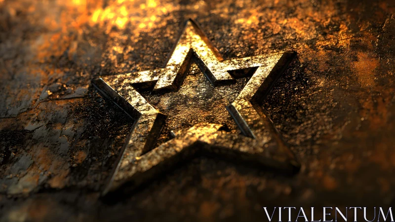 Metallic 3D Star on Grunge Textured Surface, Warm Lighting.