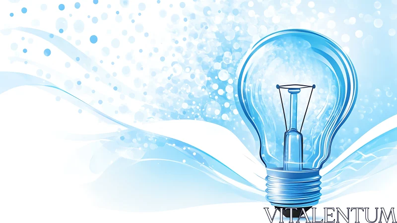 Transparent light bulb illustration on abstract blue waves.