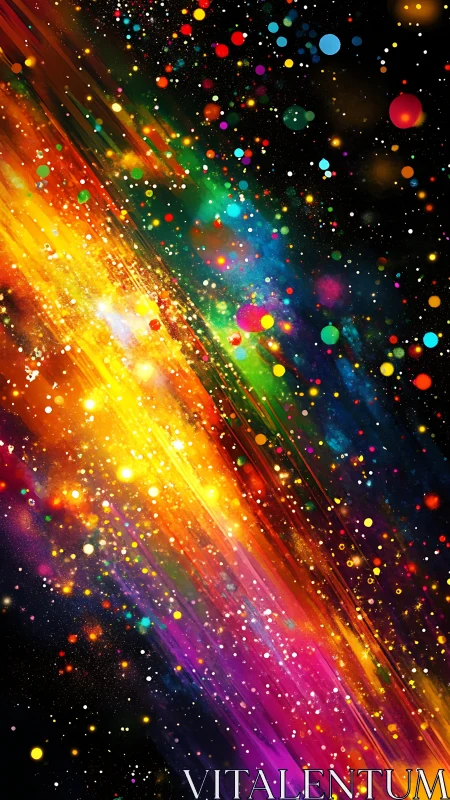 Prismatic comet stream streaking through a neon starfield.