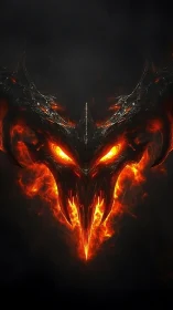 Infernal horned skull silhouette with molten emissive fire core