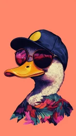 Cool duck in neon plumage, shades, and streetwise swagger.