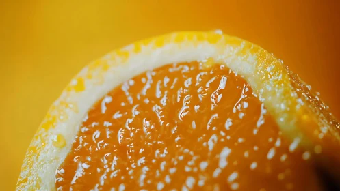 Macro photograph examines detailed surface of orange slice