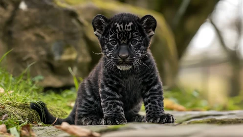 Black Leopard Cub Portrait: Hyperrealist Wildlife Study.