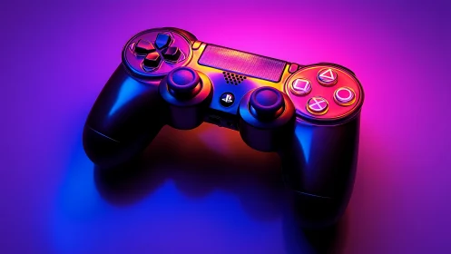 Neon-Kissed Gaming Controller in Ultraviolet Glow.