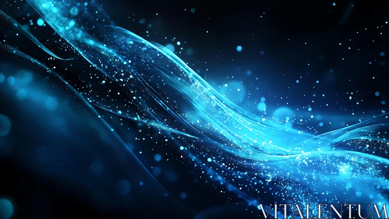 Luminous Blue Energy Waves in Futuristic Abstract Digital Art.