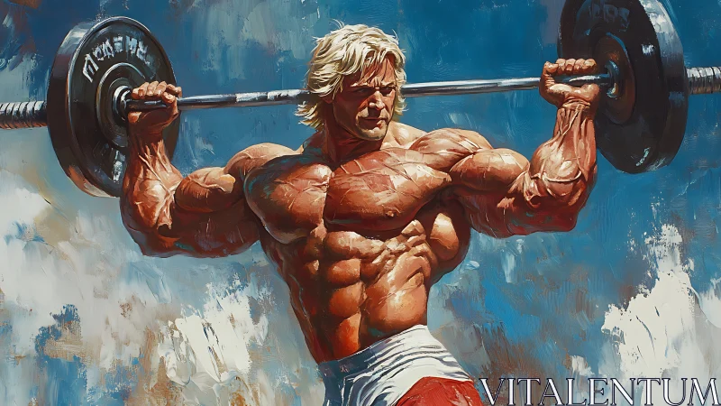 Muscular blonde weightlifter executing heavy barbell press.