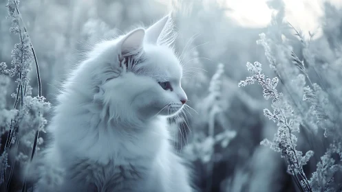 White Cat in a Frosty Winter Wonderland.