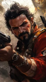 Battle-hardened gunman in cinematic digital warfare portrait.