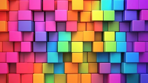 High saturation 3D voxel grid renders uniform glossy cubes in spectrum