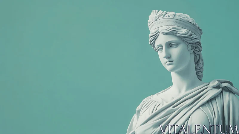 Neoclassical marble bust rendered in cool teal-toned digital lighting