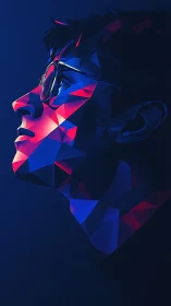 Prismatic portrait gazes upward in bold neon geometric light