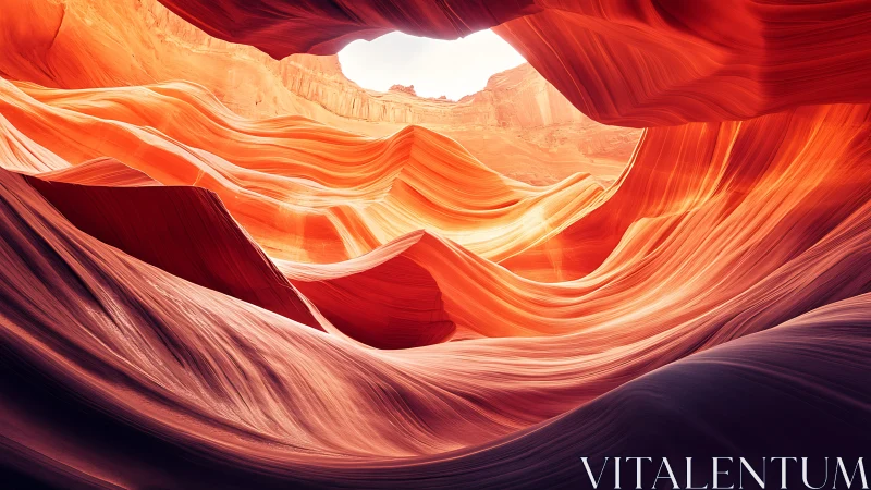 Layered sandstone canyon waves under midday skylight.