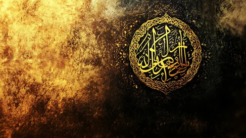Gilded Arabic calligraphy haloed by molten twilight textures.